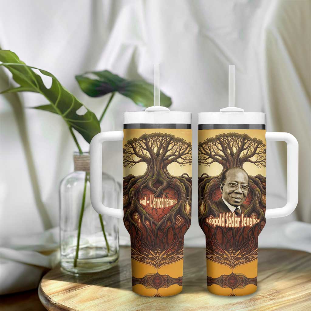 Léopold Sédar Senghor Tumbler With Handle Sacred Baobab Tree Design African Roots and Symbols Theme Negritude Movement - Wonder Print Shop