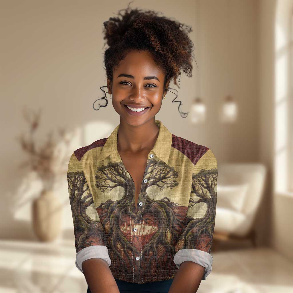 Léopold Sédar Senghor Women Casual Shirt Sacred Baobab Tree Design African Roots and Symbols Theme Negritude Movement - Wonder Print Shop