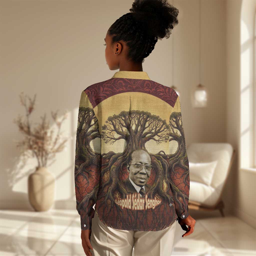 Léopold Sédar Senghor Women Casual Shirt Sacred Baobab Tree Design African Roots and Symbols Theme Negritude Movement - Wonder Print Shop