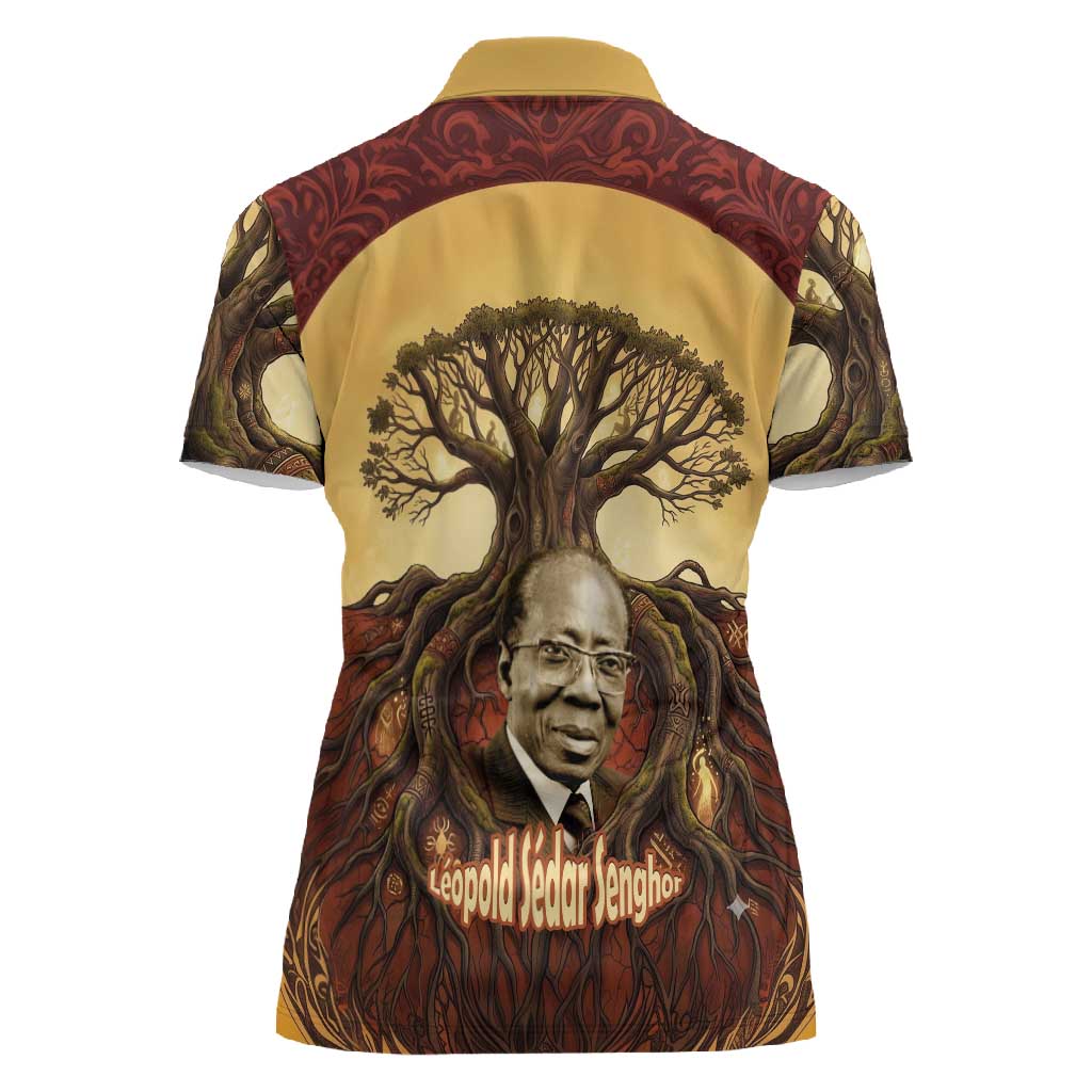 Léopold Sédar Senghor Women Polo Shirt Sacred Baobab Tree Design African Roots and Symbols Theme Negritude Movement - Wonder Print Shop