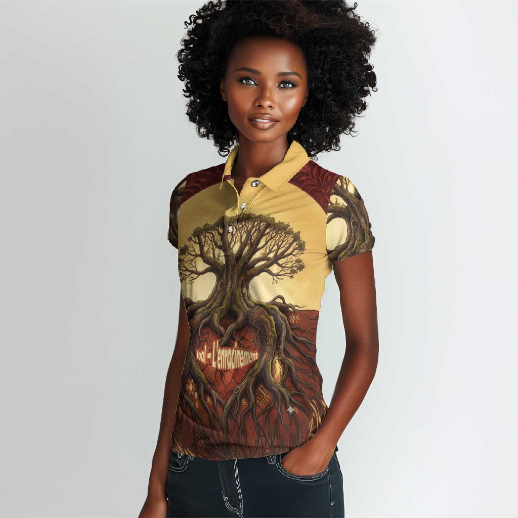 Léopold Sédar Senghor Women Polo Shirt Sacred Baobab Tree Design African Roots and Symbols Theme Negritude Movement - Wonder Print Shop