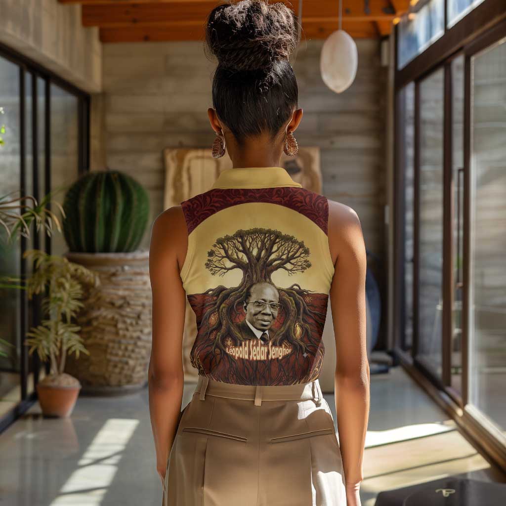 Léopold Sédar Senghor Women Sleeveless Polo Shirt Sacred Baobab Tree Design African Roots and Symbols Theme Negritude Movement - Wonder Print Shop