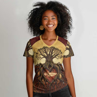 Léopold Sédar Senghor Women V-Neck T-Shirt Sacred Baobab Tree Design African Roots and Symbols Theme Negritude Movement - Wonder Print Shop