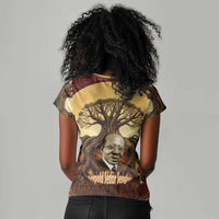 Léopold Sédar Senghor Women V-Neck T-Shirt Sacred Baobab Tree Design African Roots and Symbols Theme Negritude Movement - Wonder Print Shop