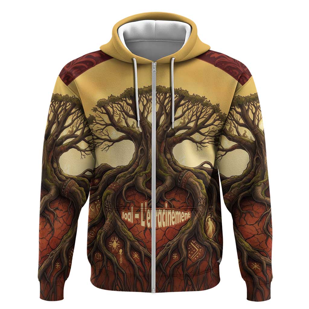Léopold Sédar Senghor Zip Hoodie Sacred Baobab Tree Design African Roots and Symbols Theme Negritude Movement - Wonder Print Shop