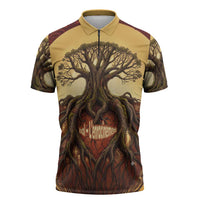 Léopold Sédar Senghor Zipper Polo Shirt Sacred Baobab Tree Design African Roots and Symbols Theme Negritude Movement - Wonder Print Shop