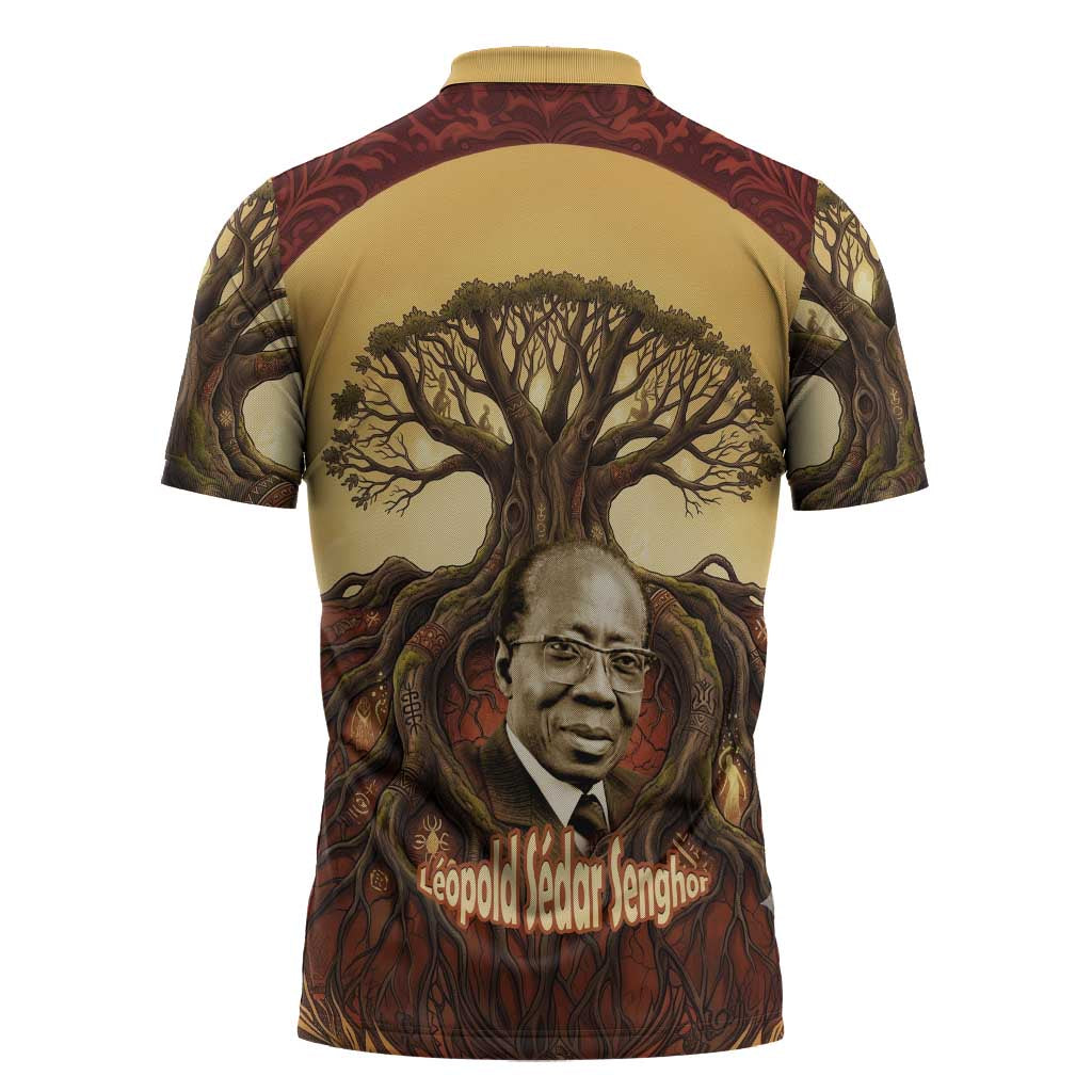 Léopold Sédar Senghor Zipper Polo Shirt Sacred Baobab Tree Design African Roots and Symbols Theme Negritude Movement - Wonder Print Shop