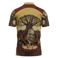 Léopold Sédar Senghor Zipper Polo Shirt Sacred Baobab Tree Design African Roots and Symbols Theme Negritude Movement - Wonder Print Shop