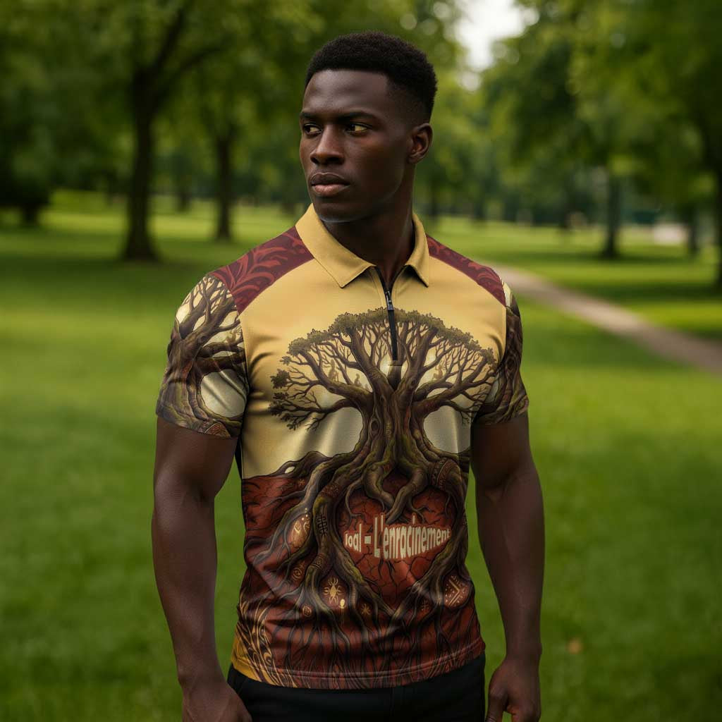Léopold Sédar Senghor Zipper Polo Shirt Sacred Baobab Tree Design African Roots and Symbols Theme Negritude Movement - Wonder Print Shop