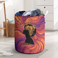 Léopold Sédar Senghor Laundry Basket Femme Noire Silhouette with Africa Map Pattern Vibrant Swirl Background - Wonder Print Shop