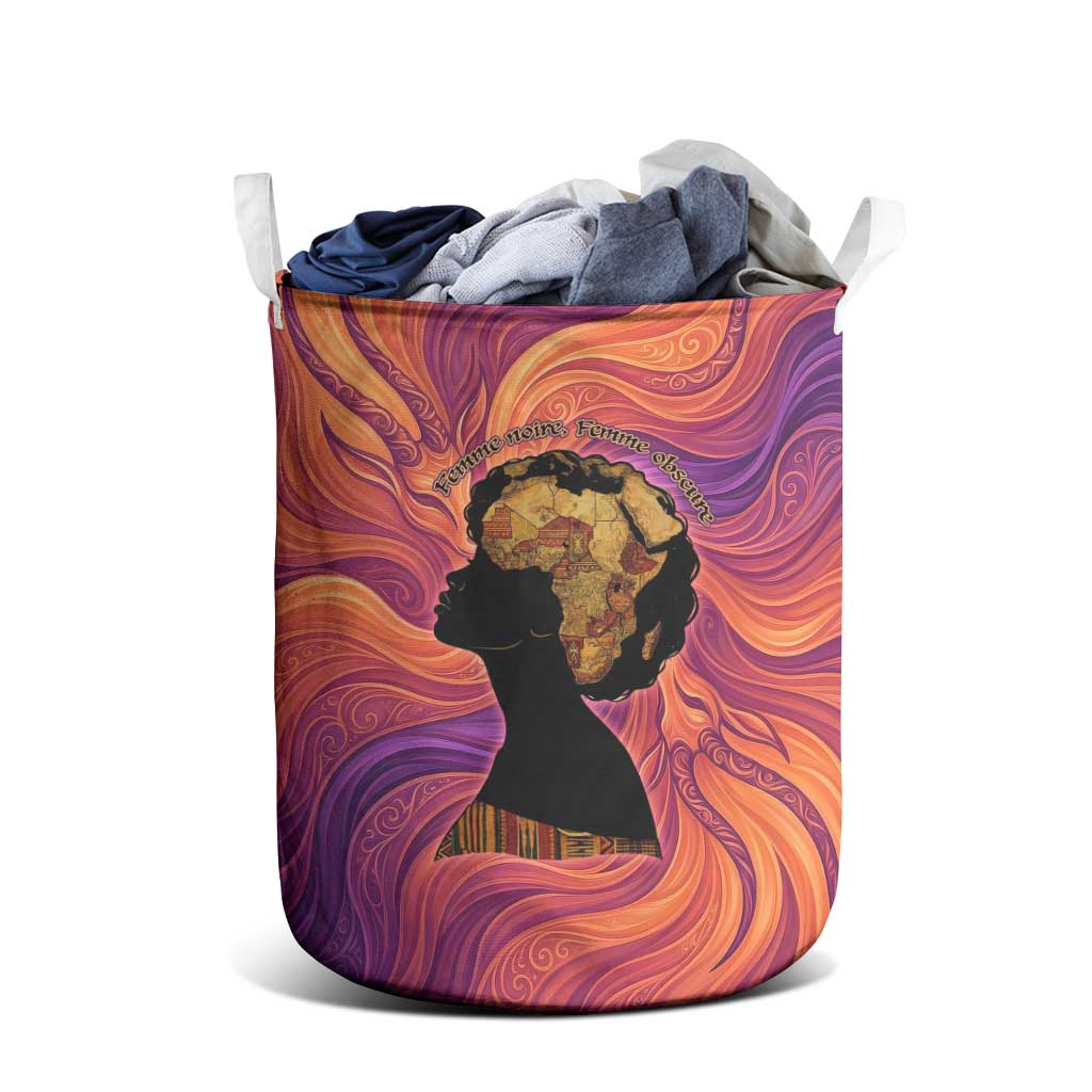 Léopold Sédar Senghor Laundry Basket Femme Noire Silhouette with Africa Map Pattern Vibrant Swirl Background - Wonder Print Shop