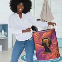 Léopold Sédar Senghor Laundry Basket Femme Noire Silhouette with Africa Map Pattern Vibrant Swirl Background - Wonder Print Shop