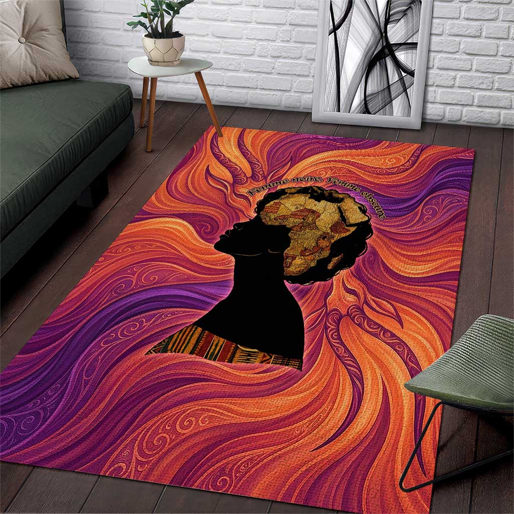 Léopold Sédar Senghor Area Rug Femme Noire Silhouette with Africa Map Pattern Vibrant Swirl Background - Wonder Print Shop