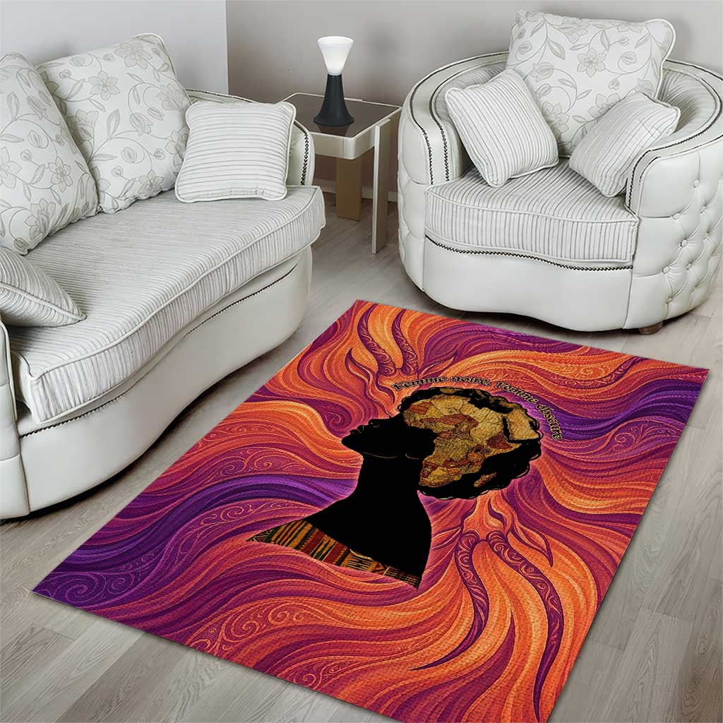 Léopold Sédar Senghor Area Rug Femme Noire Silhouette with Africa Map Pattern Vibrant Swirl Background - Wonder Print Shop