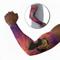 Léopold Sédar Senghor Arm Sleeves Femme Noire Silhouette with Africa Map Pattern Vibrant Swirl Background - Wonder Print Shop
