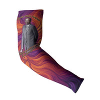 Léopold Sédar Senghor Arm Sleeves Femme Noire Silhouette with Africa Map Pattern Vibrant Swirl Background - Wonder Print Shop