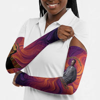 Léopold Sédar Senghor Arm Sleeves Femme Noire Silhouette with Africa Map Pattern Vibrant Swirl Background - Wonder Print Shop