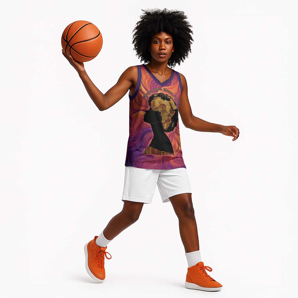 Léopold Sédar Senghor Basketball Jersey Femme Noire Silhouette with Africa Map Pattern Vibrant Swirl Background - Wonder Print Shop