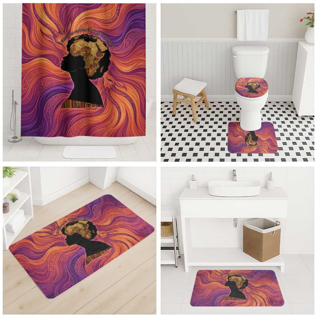 Léopold Sédar Senghor Bathroom Set Femme Noire Silhouette with Africa Map Pattern Vibrant Swirl Background - Wonder Print Shop