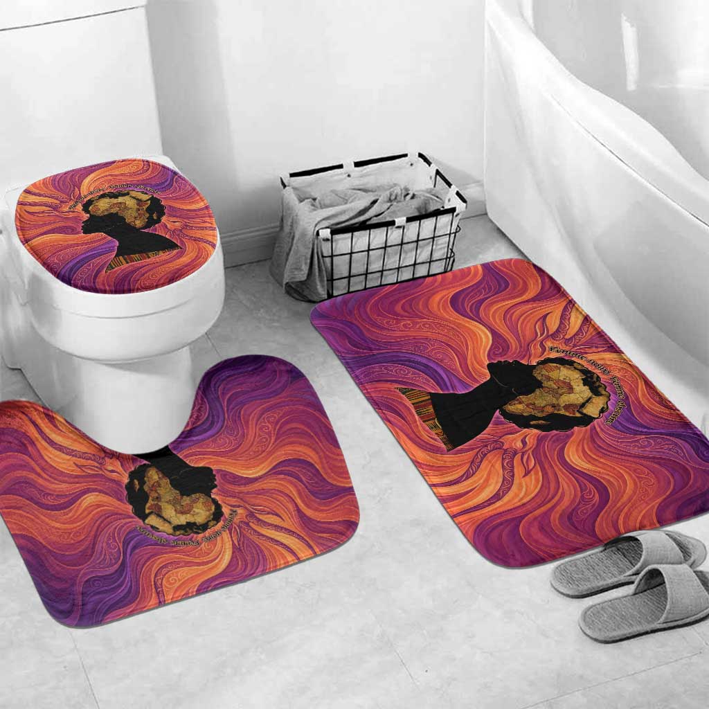 Léopold Sédar Senghor Bathroom Set Femme Noire Silhouette with Africa Map Pattern Vibrant Swirl Background - Wonder Print Shop