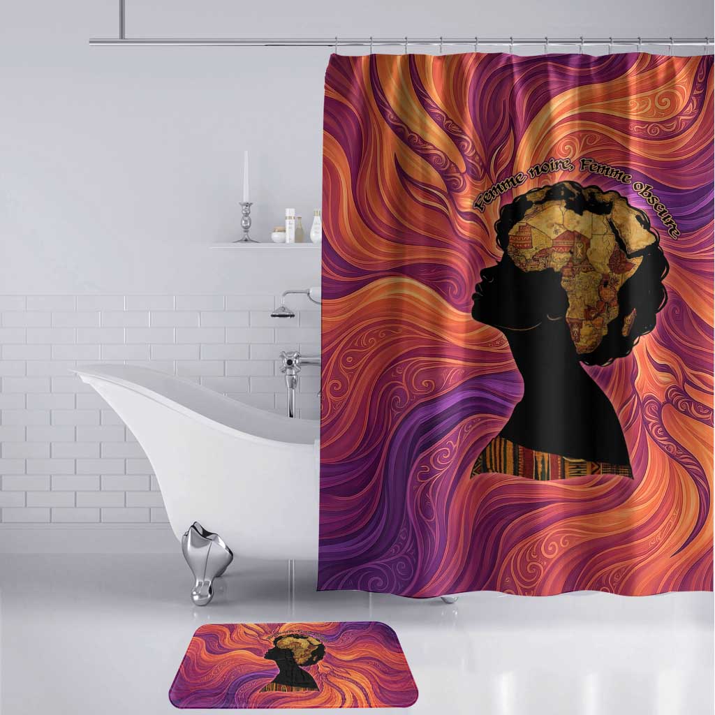 Léopold Sédar Senghor Bathroom Set Femme Noire Silhouette with Africa Map Pattern Vibrant Swirl Background - Wonder Print Shop