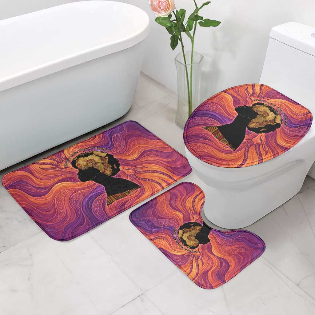 Léopold Sédar Senghor Bathroom Set Femme Noire Silhouette with Africa Map Pattern Vibrant Swirl Background - Wonder Print Shop