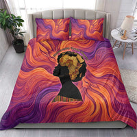 Léopold Sédar Senghor Bedding Set Femme Noire Silhouette with Africa Map Pattern Vibrant Swirl Background - Wonder Print Shop