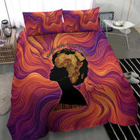 Léopold Sédar Senghor Bedding Set Femme Noire Silhouette with Africa Map Pattern Vibrant Swirl Background - Wonder Print Shop