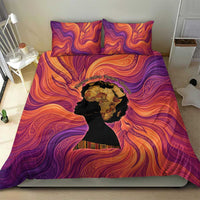 Léopold Sédar Senghor Bedding Set Femme Noire Silhouette with Africa Map Pattern Vibrant Swirl Background - Wonder Print Shop