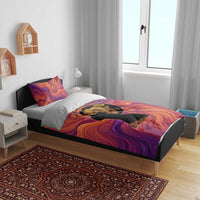 Léopold Sédar Senghor Bedding Set Femme Noire Silhouette with Africa Map Pattern Vibrant Swirl Background - Wonder Print Shop