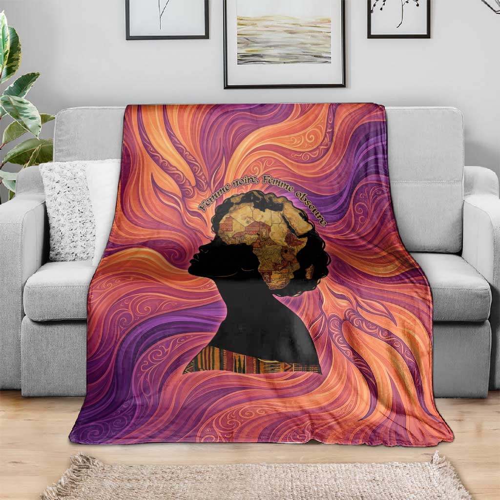 Léopold Sédar Senghor Blanket Femme Noire Silhouette with Africa Map Pattern Vibrant Swirl Background - Wonder Print Shop
