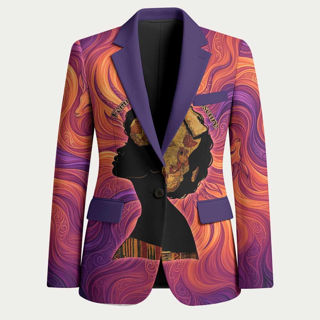 Léopold Sédar Senghor Blazer Femme Noire Silhouette with Africa Map Pattern Vibrant Swirl Background - Wonder Print Shop