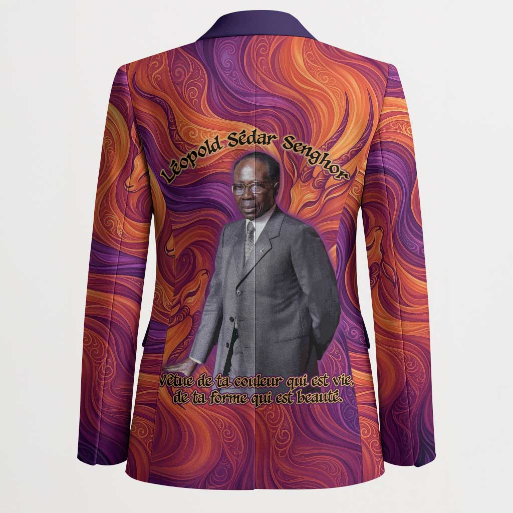 Léopold Sédar Senghor Blazer Femme Noire Silhouette with Africa Map Pattern Vibrant Swirl Background - Wonder Print Shop