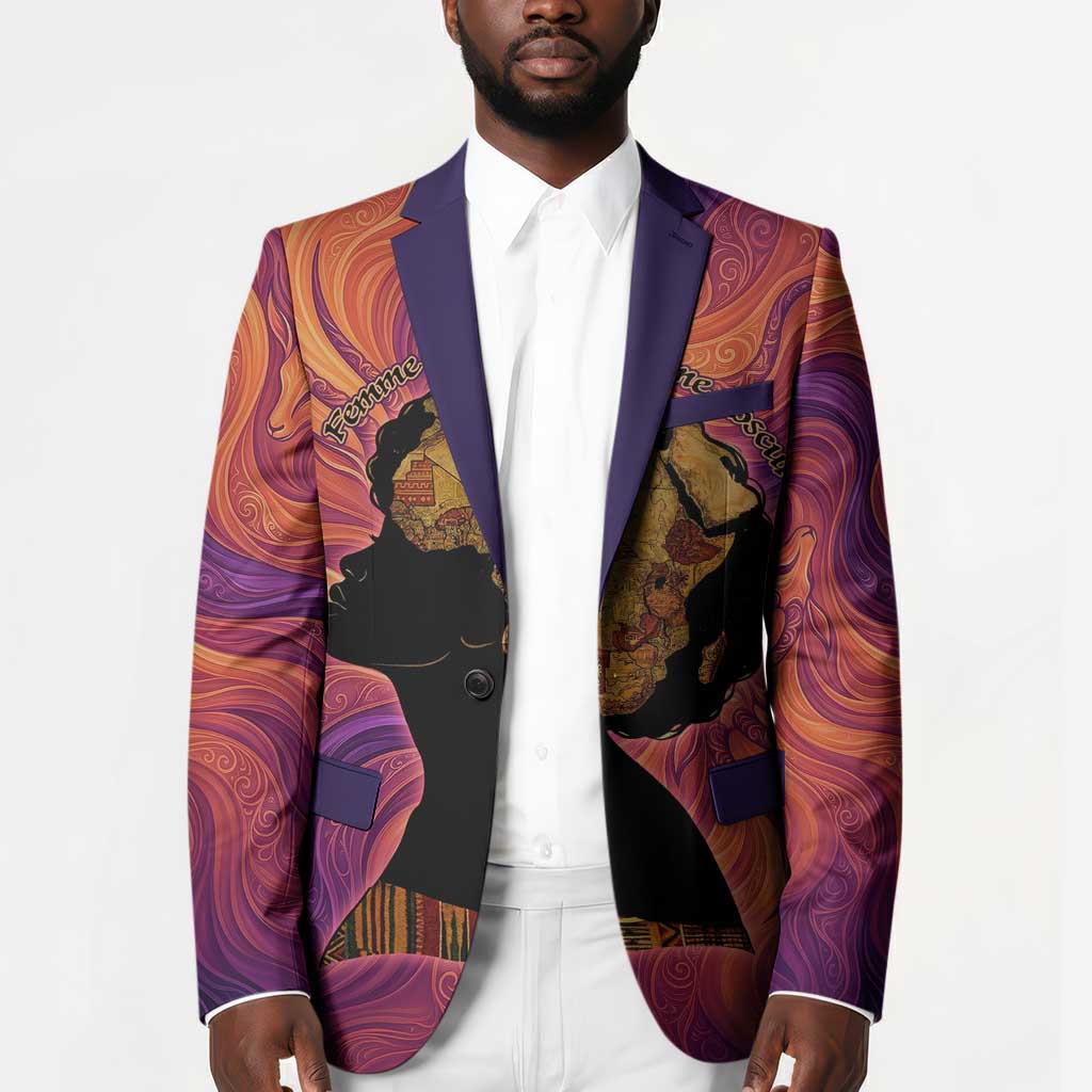 Léopold Sédar Senghor Blazer Femme Noire Silhouette with Africa Map Pattern Vibrant Swirl Background - Wonder Print Shop