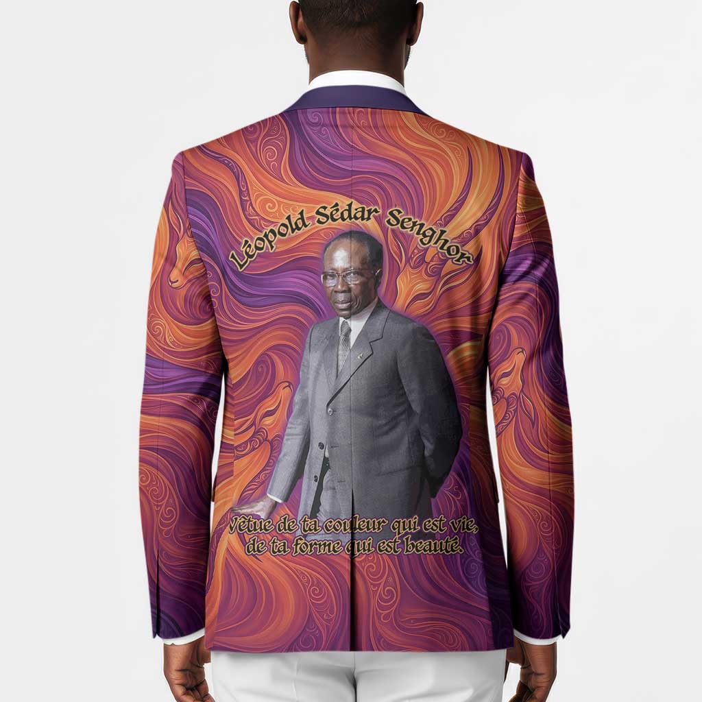 Léopold Sédar Senghor Blazer Femme Noire Silhouette with Africa Map Pattern Vibrant Swirl Background - Wonder Print Shop