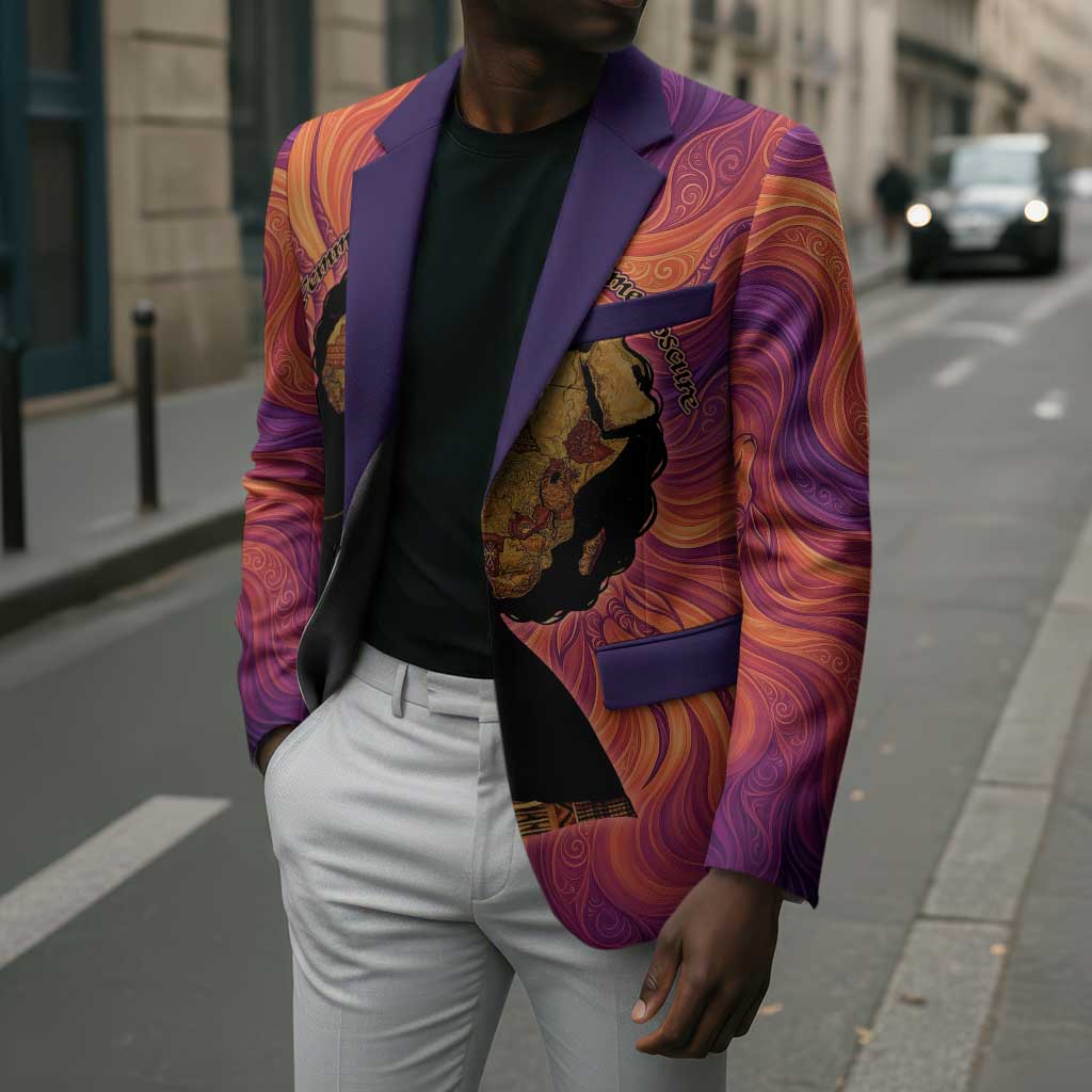 Léopold Sédar Senghor Blazer Femme Noire Silhouette with Africa Map Pattern Vibrant Swirl Background - Wonder Print Shop