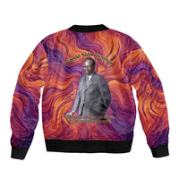 Léopold Sédar Senghor Bomber Jacket Femme Noire Silhouette with Africa Map Pattern Vibrant Swirl Background - Wonder Print Shop
