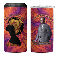 Léopold Sédar Senghor 4 in 1 Can Cooler Tumbler Femme Noire Silhouette with Africa Map Pattern Vibrant Swirl Background - Wonder Print Shop