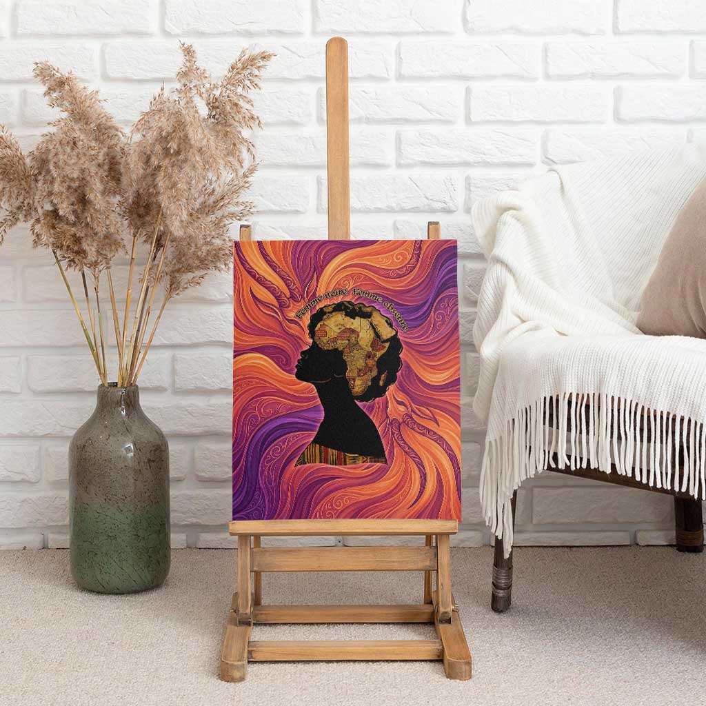 Léopold Sédar Senghor Canvas Wall Art Femme Noire Silhouette with Africa Map Pattern Vibrant Swirl Background - Wonder Print Shop