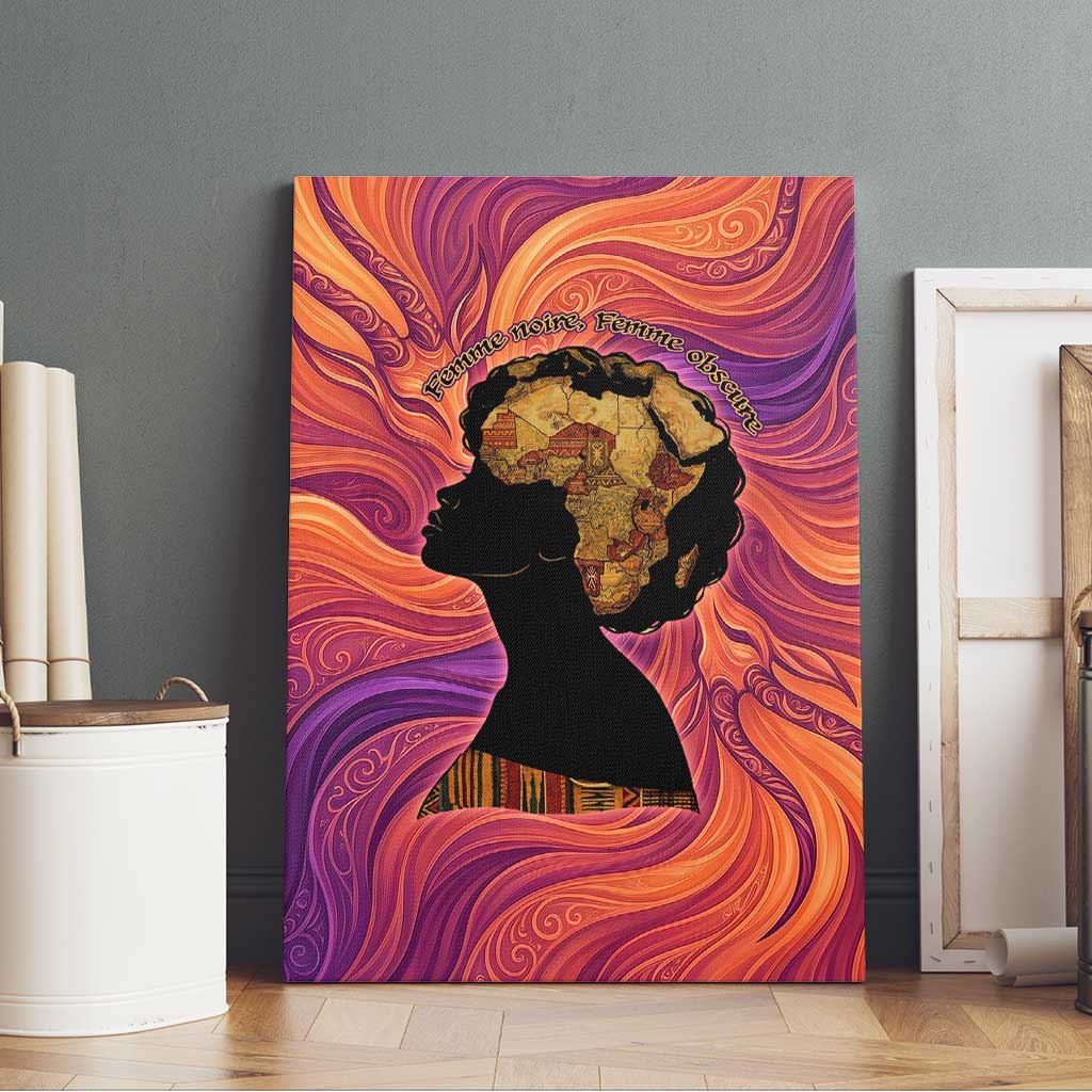 Léopold Sédar Senghor Canvas Wall Art Femme Noire Silhouette with Africa Map Pattern Vibrant Swirl Background - Wonder Print Shop