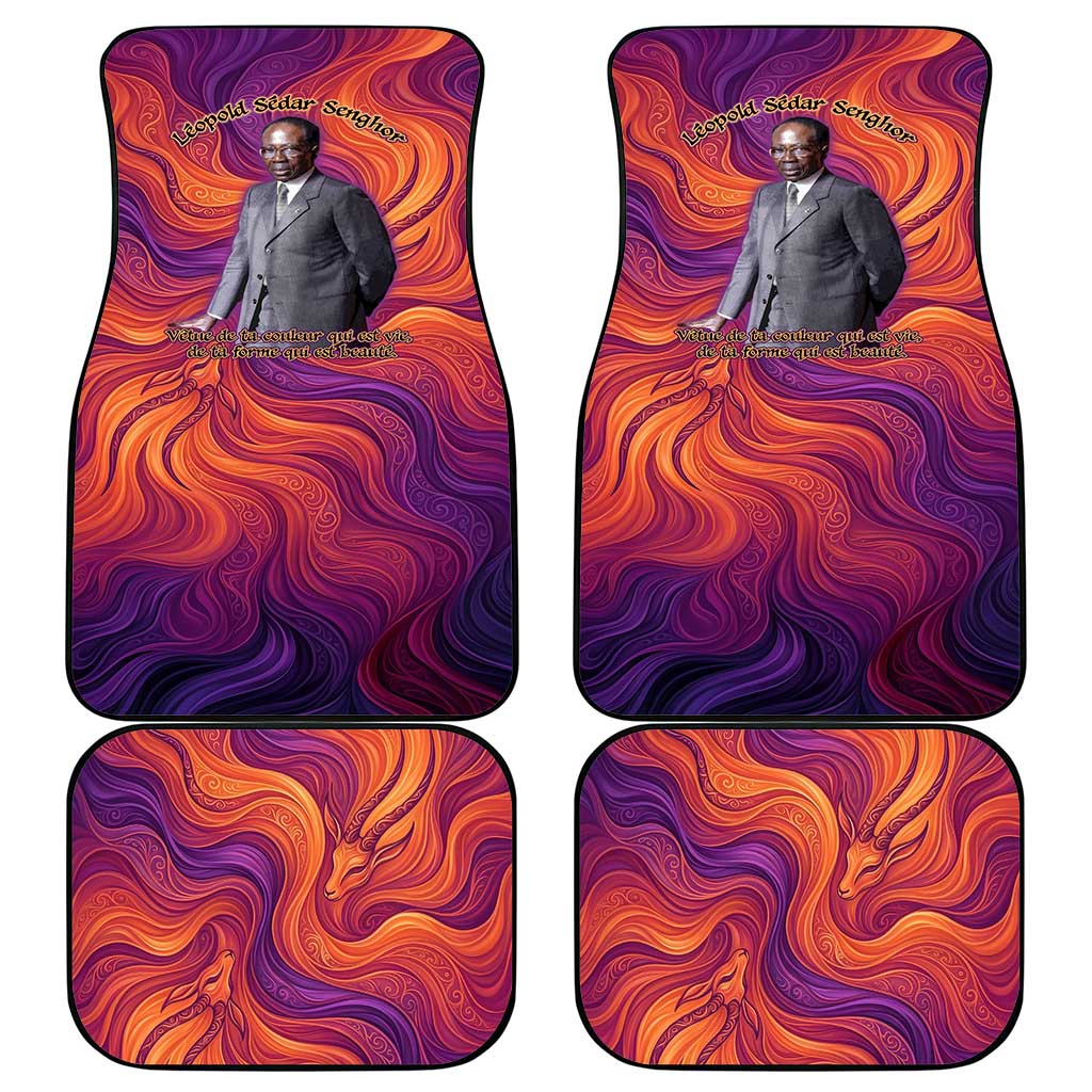Léopold Sédar Senghor Car Mats Femme Noire Silhouette with Africa Map Pattern Vibrant Swirl Background - Wonder Print Shop