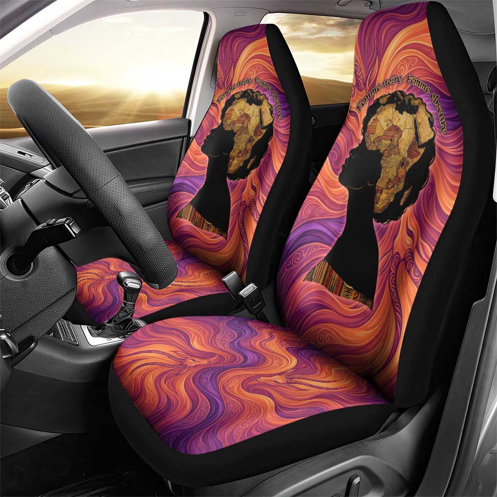 Léopold Sédar Senghor Car Seat Cover Femme Noire Silhouette with Africa Map Pattern Vibrant Swirl Background - Wonder Print Shop