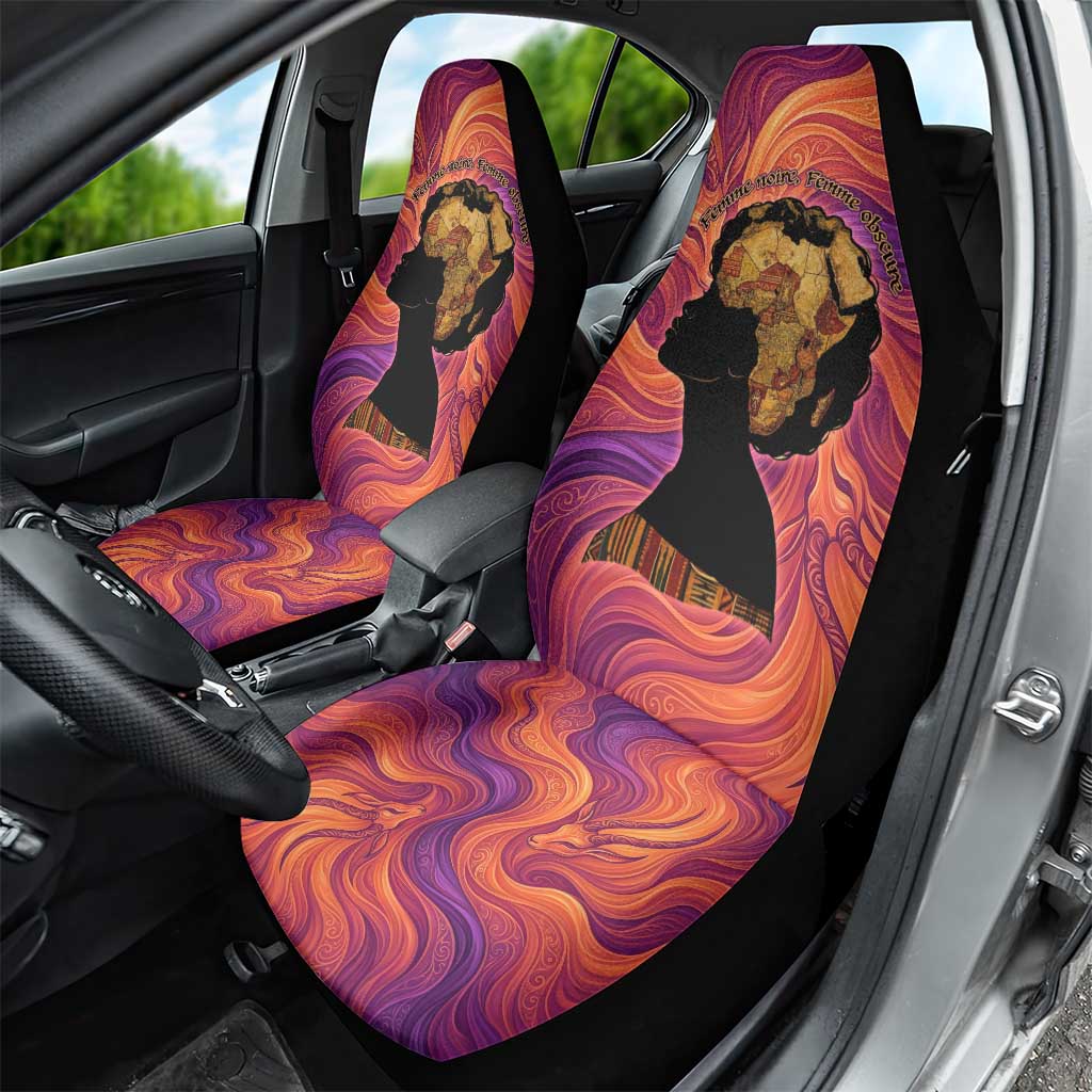 Léopold Sédar Senghor Car Seat Cover Femme Noire Silhouette with Africa Map Pattern Vibrant Swirl Background - Wonder Print Shop