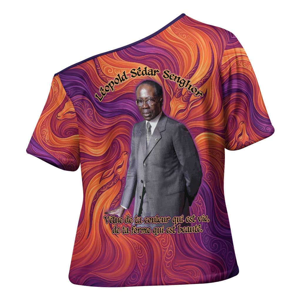 Léopold Sédar Senghor Cross Shoulder Shirt Femme Noire Silhouette with Africa Map Pattern Vibrant Swirl Background - Wonder Print Shop