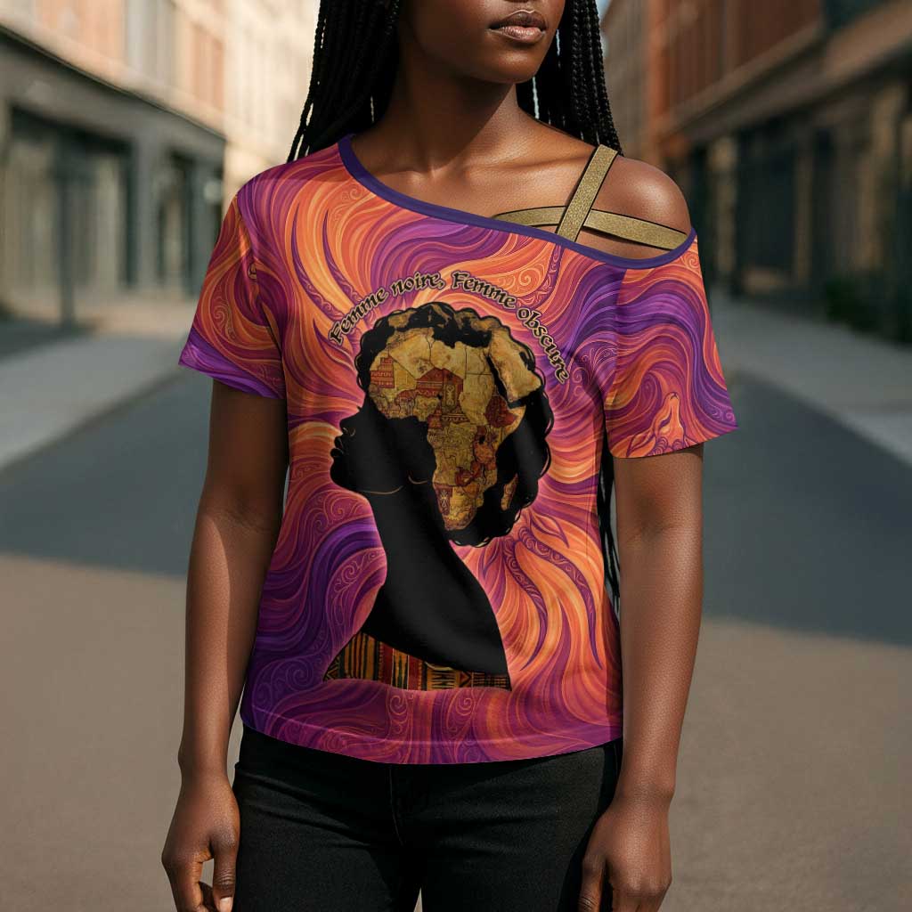 Léopold Sédar Senghor Cross Shoulder Shirt Femme Noire Silhouette with Africa Map Pattern Vibrant Swirl Background - Wonder Print Shop