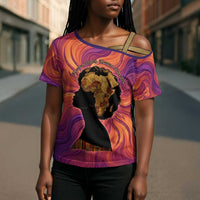 Léopold Sédar Senghor Cross Shoulder Shirt Femme Noire Silhouette with Africa Map Pattern Vibrant Swirl Background - Wonder Print Shop