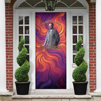 Léopold Sédar Senghor Door Cover Femme Noire Silhouette with Africa Map Pattern Vibrant Swirl Background - Wonder Print Shop