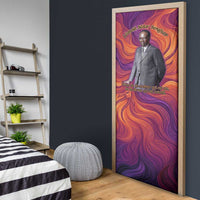 Léopold Sédar Senghor Door Cover Femme Noire Silhouette with Africa Map Pattern Vibrant Swirl Background - Wonder Print Shop
