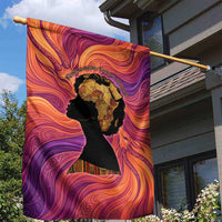 Léopold Sédar Senghor Garden Flag Femme Noire Silhouette with Africa Map Pattern Vibrant Swirl Background - Wonder Print Shop