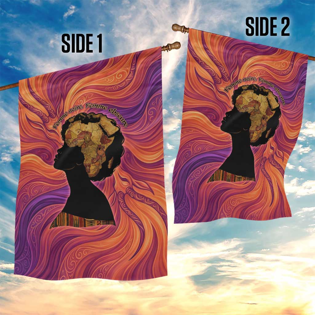 Léopold Sédar Senghor Garden Flag Femme Noire Silhouette with Africa Map Pattern Vibrant Swirl Background - Wonder Print Shop